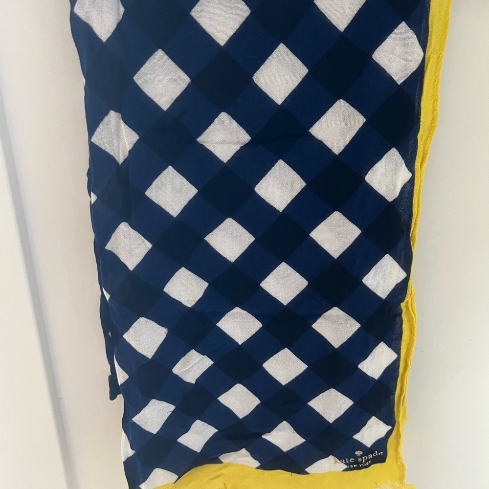 Kate Spade Navy and White Checkered Scarf with Yellow Border